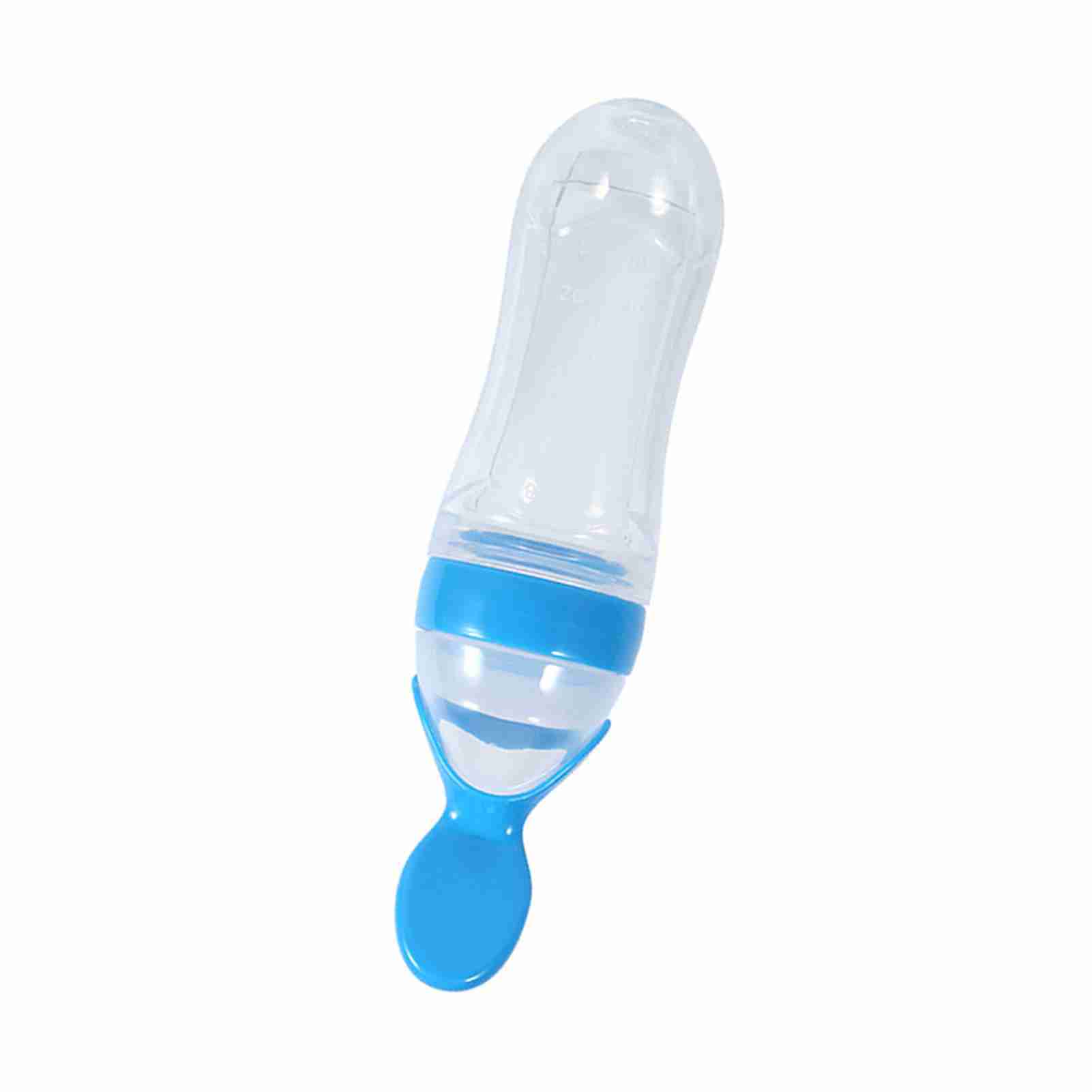 90mL Silicone Baby Toddler Feeding Bottle with Spoon Fresh Food Cereal Squeeze Feeder (Blue)