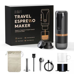 Portable Espresso Machine 9 Bar Pressure Rechargeable 2 in 1 Small Travel Coffee Maker