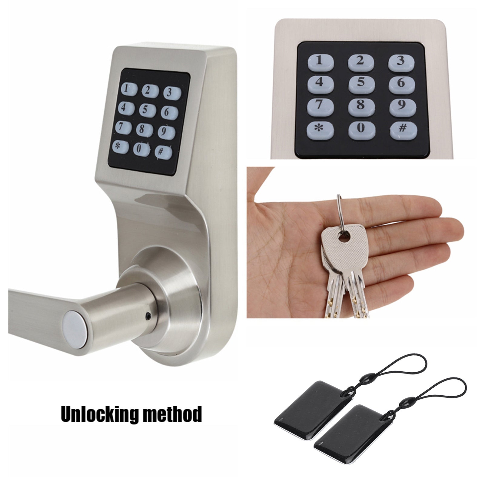 4-in-1 Electronic Door Lock Unlocked by Password RF Card Remote Control Key Home Security Entry