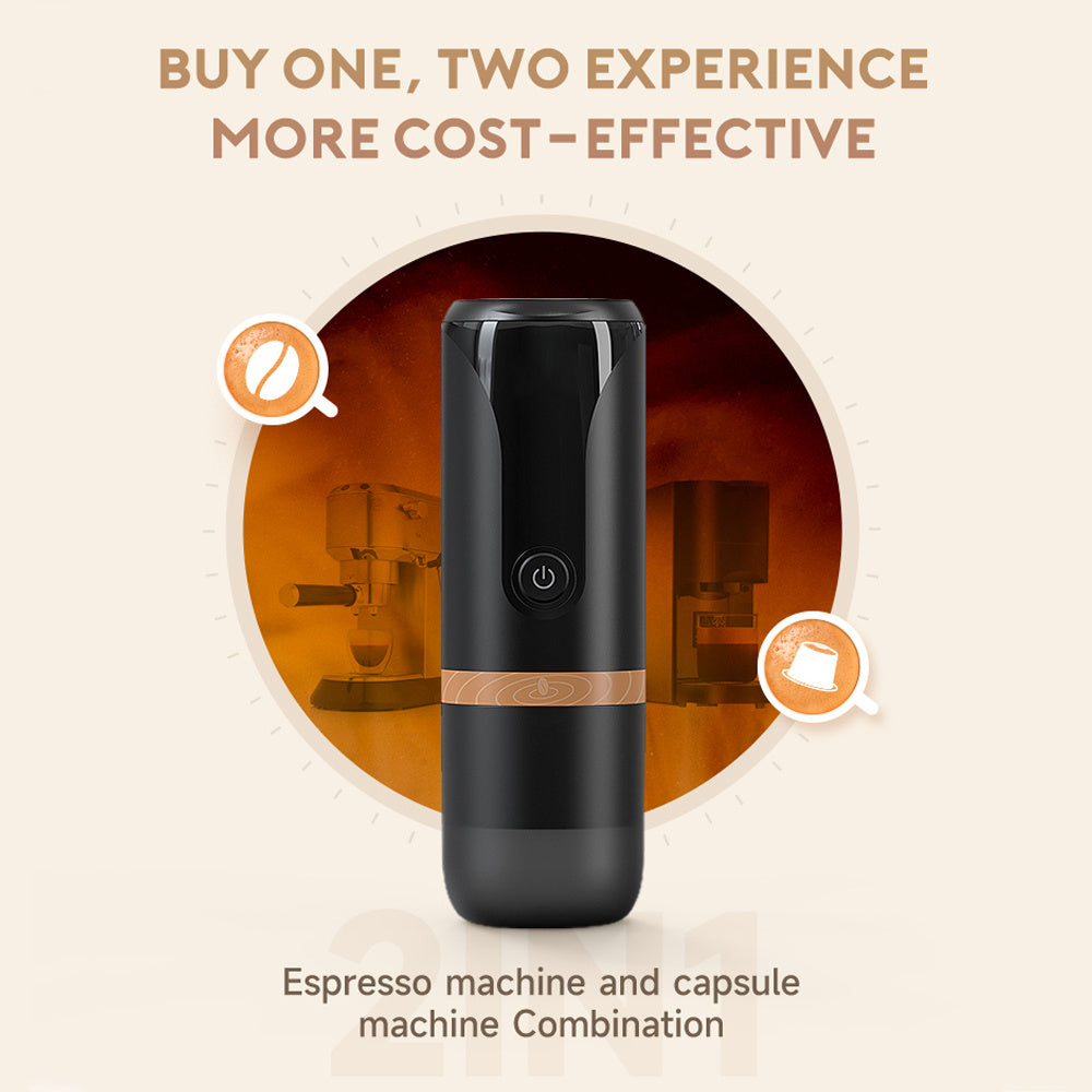 Portable Espresso Machine 9 Bar Pressure Rechargeable 2 in 1 Small Travel Coffee Maker