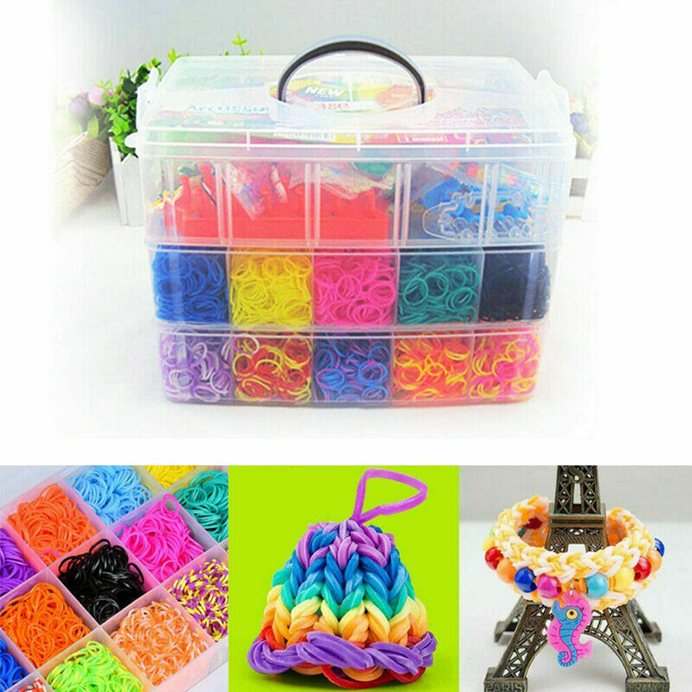 15000Pcs Kit Box   Rubber Loom Bands Children Mult-color Make Woven Bracelet