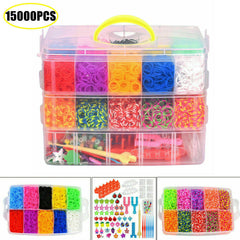 15000Pcs Kit Box   Rubber Loom Bands Children Mult-color Make Woven Bracelet