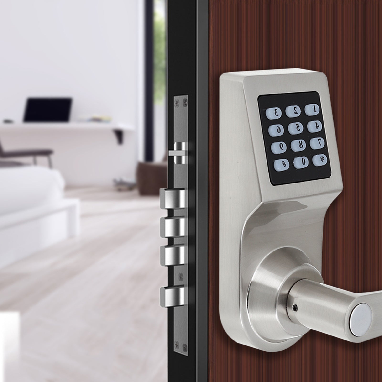 4-in-1 Electronic Door Lock Unlocked by Password RF Card Remote Control Key Home Security Entry