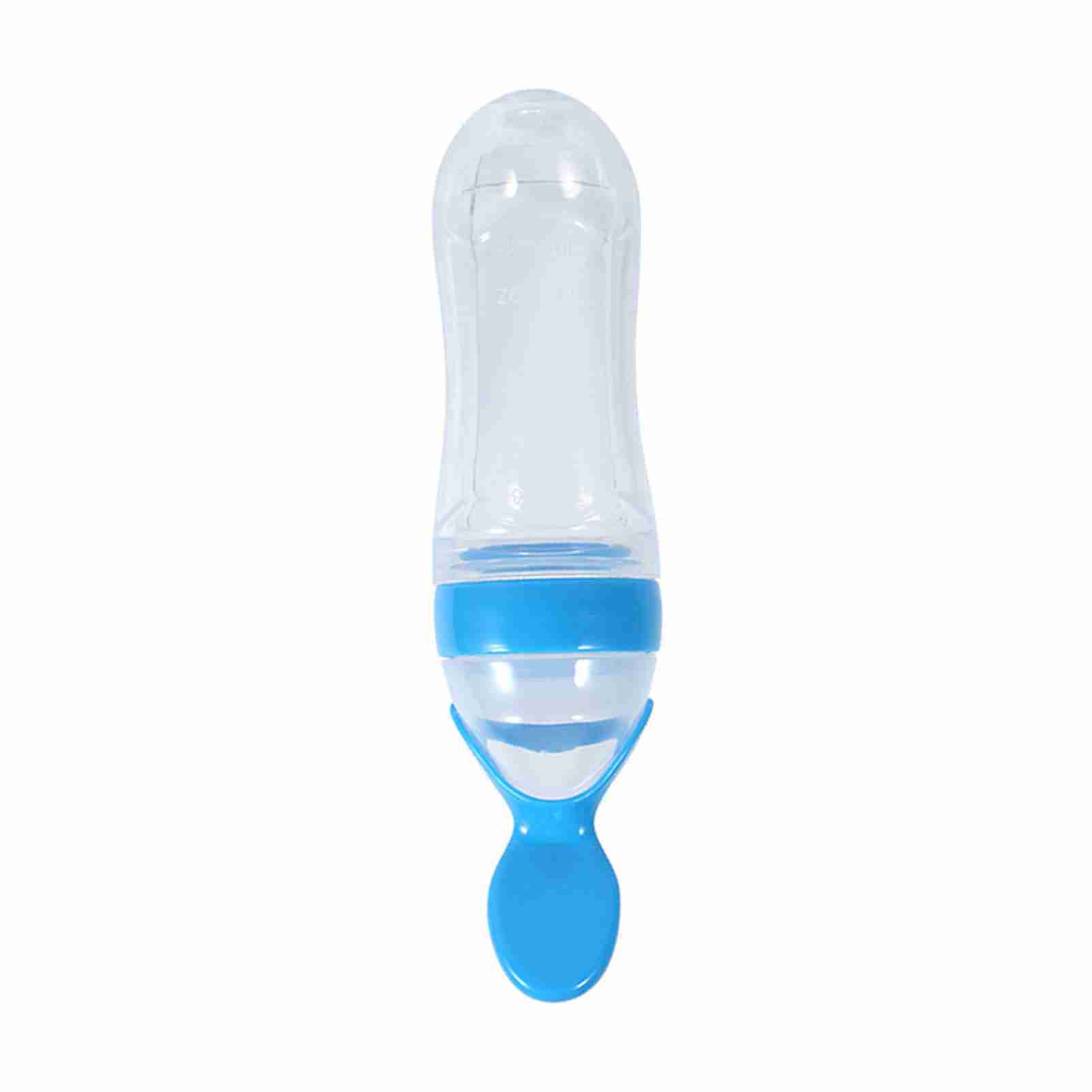 90mL Silicone Baby Toddler Feeding Bottle with Spoon Fresh Food Cereal Squeeze Feeder (Blue)