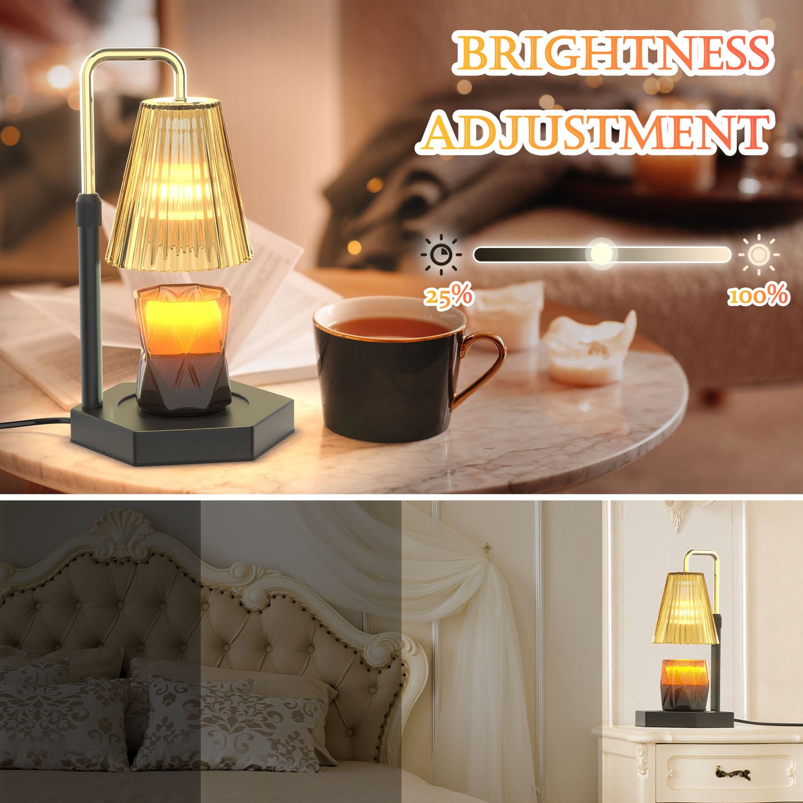 Candle Warmer Lamp Dimmable And Timer Candle Warmer Height Adjustable For Jar Scented Candles For Home Decor Amber Glass And Black Base